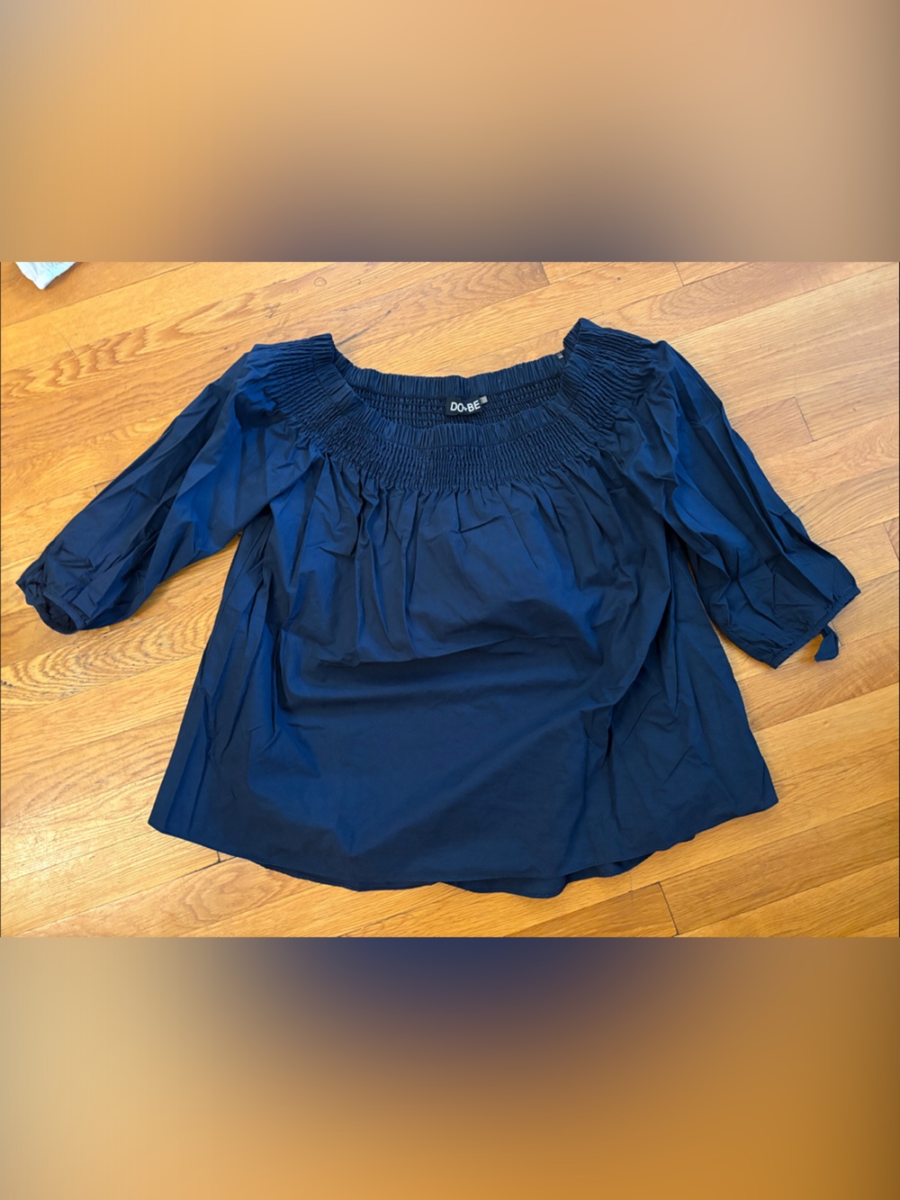 DO+BE Navy Off-Shoulder Smocked Blouse